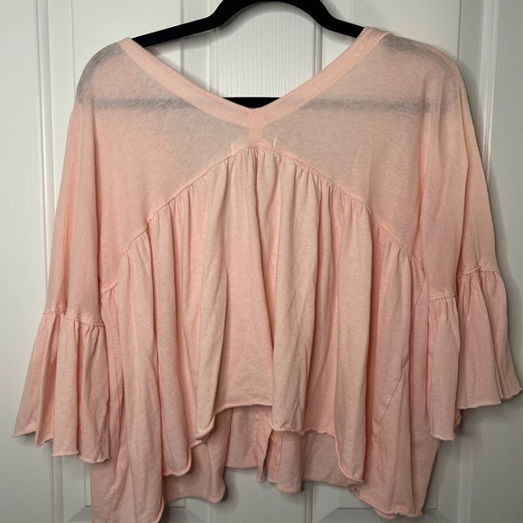Free People Sweet Little Tee Pink Flounce Sleeve Top Size Small - Picture 7 of 8